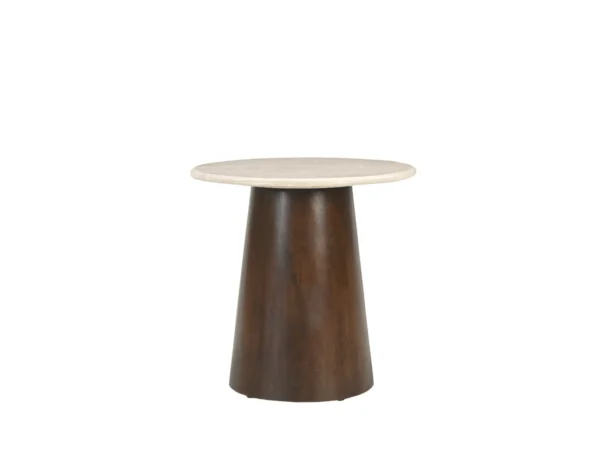 Trendy marmeren ronde salontafel met hout. Stijlvol marmeren blad en typeert zich door de combinatie met houten onderstel en ronde vorm.