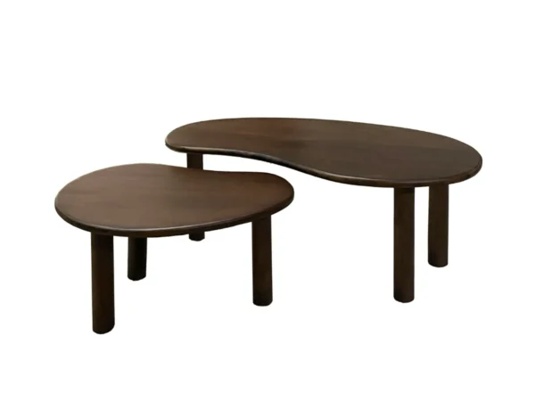 Lot de 2 petites tables basses de forme organique. Cette table est dotée d'un élégant plateau en bois.