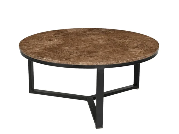Ronde salontafel met marmer en metaal.Met een stijlvol emperador marmeren blad en typeert zich door de combinatie met het metalen frame.