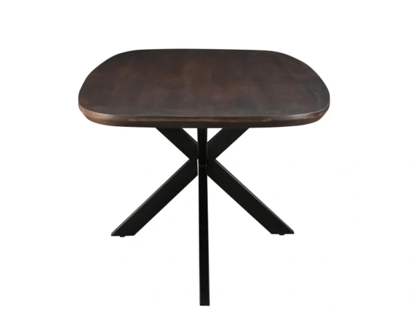 Dunkelbrauner Designer-Esstisch aus robustem Hartholz mit Metallbein. Dieser Tisch hat ein Spinnenbein und eine ovale Platte im dänischen Design.