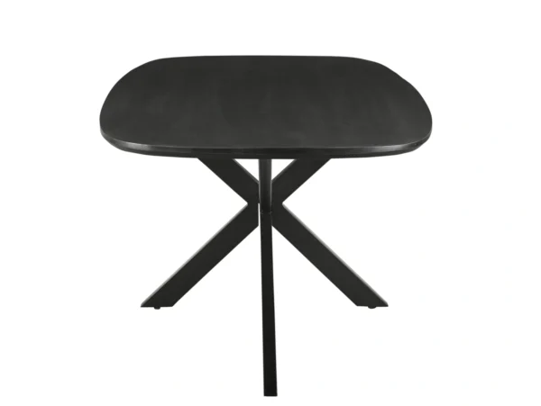 Black designer dining table in durable hardwood with metal leg. This table comes with a spider leg and Danish design oval top.