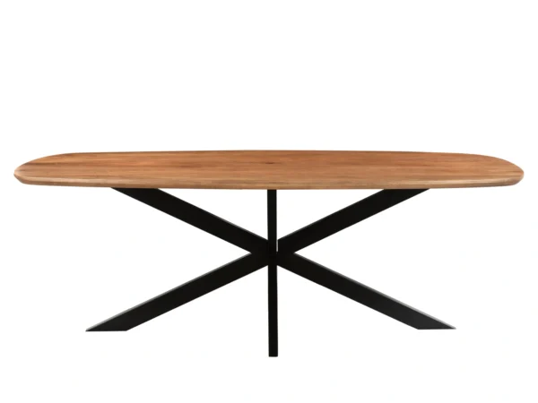 Deens design eettafel in duurzaam hardhout met metalen poot. Deze tafel is uitgevoerd met een spinpoot en Deens design ovaal blad.