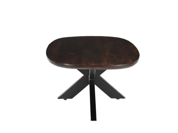 Dunkelbrauner Designer-Couchtisch aus robustem Hartholz mit Metallbein. Dieser Couchtisch hat ein Spinnenbein und eine ovale Platte im dänischen Design.
