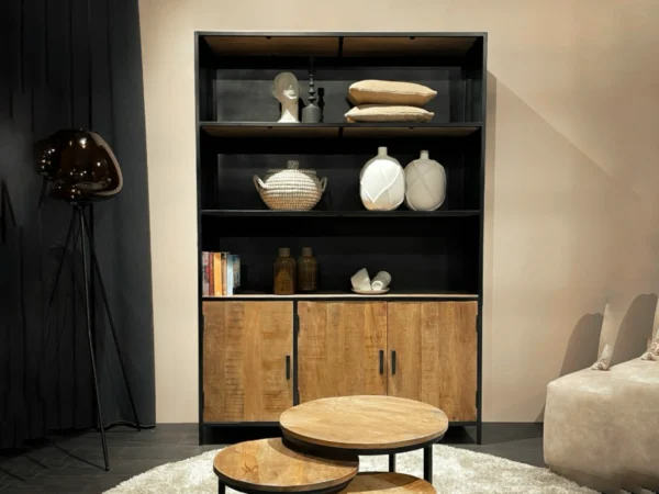 Moderne boekenkast met legplanken en deuren. Deze moderne boekenkast typeert zich door de minimalistische stijl.