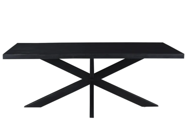 Industriële zwarte eettafel hout met metalen spinpoot. Deze tafel is uitgevoerd met een duurzaam hardhouten blad en metalen spinpoot.