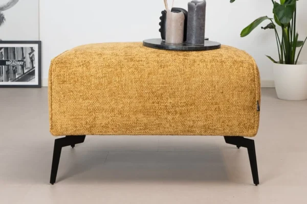 Sustainable, contemporary, and comfortable chenille pouf with round elements and cushions. Comfortable footstool with high Martindale score - TEAK2.