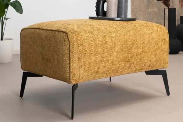 Sustainable, contemporary, and comfortable chenille pouf with round elements and cushions. Comfortable footstool with high Martindale score - TEAK2.