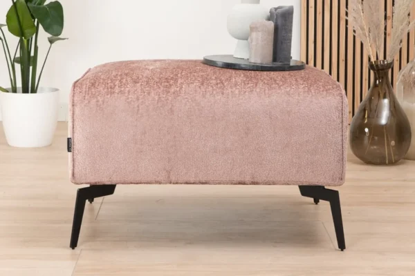 Sustainable, contemporary, and comfortable chenille pouf with round elements and cushions. Comfortable footstool with high Martindale score - TEAK2.
