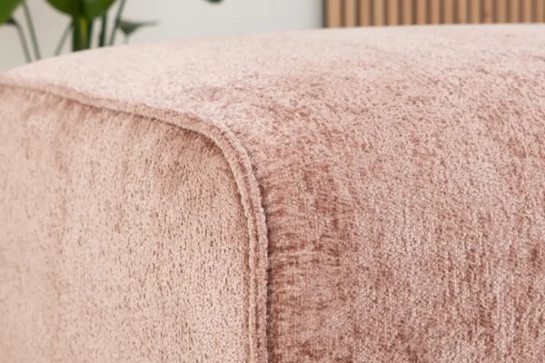Sustainable, contemporary, and comfortable chenille pouf with round elements and cushions. Comfortable footstool with high Martindale score - TEAK2.