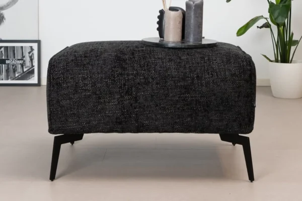 Sustainable, contemporary, and comfortable chenille pouf with round elements and cushions. Comfortable footstool with high Martindale score - TEAK2.