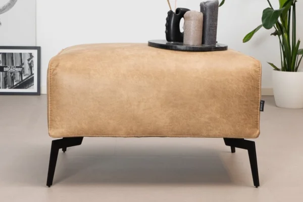 Sustainable, contemporary, and comfortable ECO leather pouf with round elements and cushions. Mix of genuine leather and polyester - TEAK2.