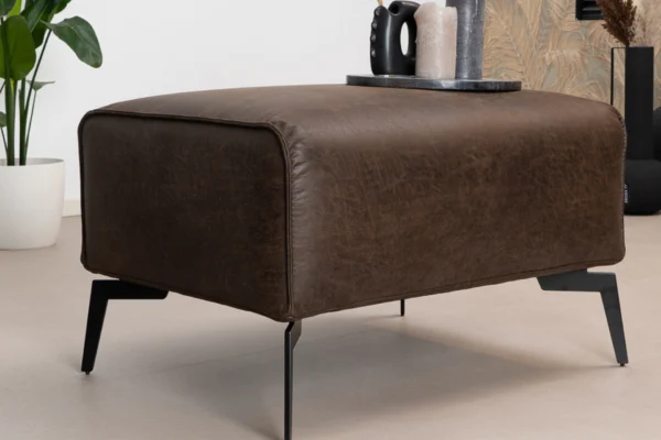 Sustainable, contemporary, and comfortable ECO leather pouf with round elements and cushions. Mix of genuine leather and polyester - TEAK2.