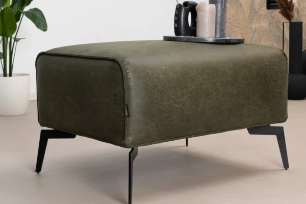 Sustainable, contemporary, and comfortable ECO leather pouf with round elements and cushions. Mix of genuine leather and polyester - TEAK2.