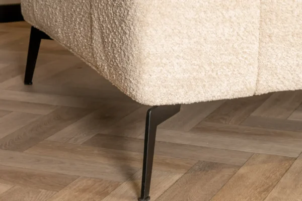 Sustainable, contemporary, and comfortable bouclé sofa with round elements and cushions. Bouclé sofa, high Martindale score - TEAK
