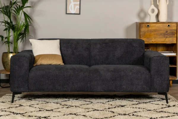 Sustainable, contemporary, and comfortable bouclé sofa with round elements and cushions. Bouclé sofa, high Martindale score - TEAK