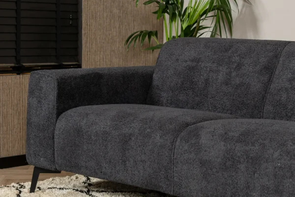 Sustainable, contemporary, and comfortable bouclé sofa with round elements and cushions. Bouclé sofa, high Martindale score - TEAK