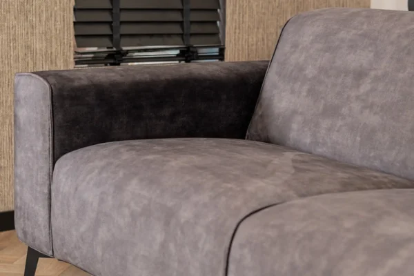 Sustainable, contemporary, and comfortable sofa in velvet with rounded elements and black metal base - TEAK2 furniture store.