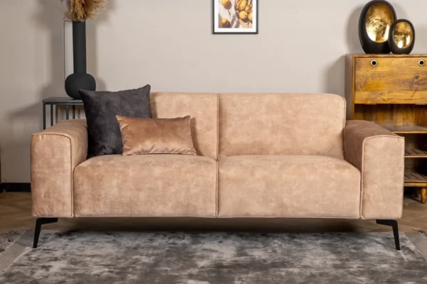 Sustainable, contemporary, and comfortable sofa in velvet with rounded elements and black metal base - TEAK2 furniture store.