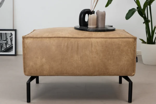Sustainable, comfortable, and contemporary pouf in ECO leather with black metal base. Luxurious leather footstool, exclusive leather pouf - TEAK2.