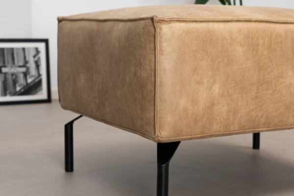 Sustainable, comfortable, and contemporary pouf in ECO leather with black metal base. Luxurious leather footstool, exclusive leather pouf - TEAK2.