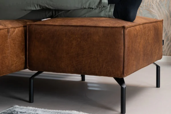 Sustainable, comfortable, and contemporary pouf in ECO leather with black metal base. Luxurious leather footstool, exclusive leather pouf - TEAK2.