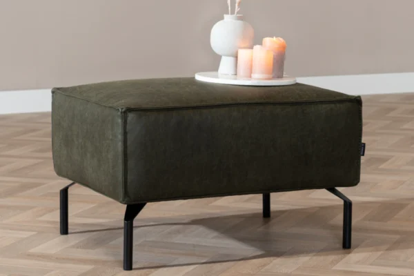 Sustainable, comfortable, and contemporary pouf in ECO leather with black metal base. Luxurious leather footstool, exclusive leather pouf - TEAK2.