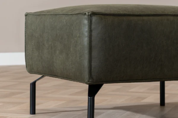 Sustainable, comfortable, and contemporary pouf in ECO leather with black metal base. Luxurious leather footstool, exclusive leather pouf - TEAK2.