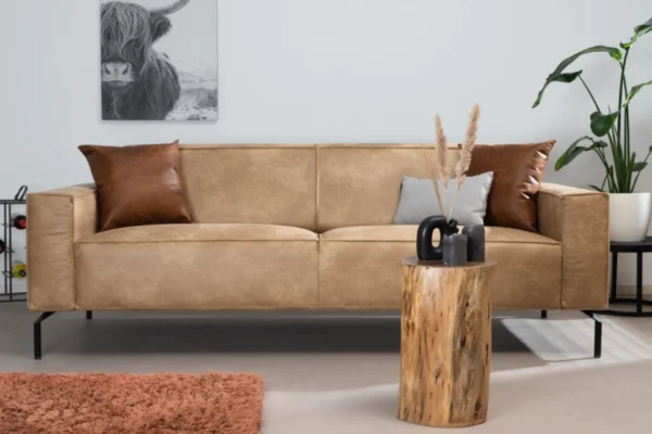 Duurzame, comfortabele en moderne bank in ECO-leder met metalen zwart onderstel. Luxe leren bank 3-zits, lederen sofa - TEAK2.