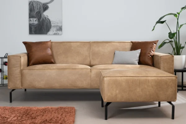 Duurzame, comfortabele en moderne bank in ECO-leder met metalen zwart onderstel. Luxe leren bank 3-zits, lederen sofa - TEAK2.
