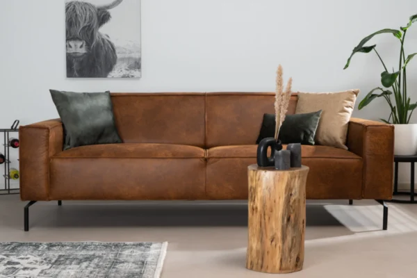Duurzame, comfortabele en moderne bank in ECO-leder met metalen zwart onderstel. Luxe leren bank 3-zits, lederen sofa - TEAK2.