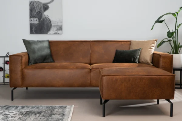 Duurzame, comfortabele en moderne bank in ECO-leder met metalen zwart onderstel. Luxe leren bank 3-zits, lederen sofa - TEAK2.