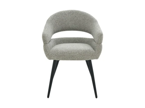Moderne armstoel met een stijlvolle uitstraling. Deze eetkamerstoel is uitgevoerd met een modern design en open design rugleuning.