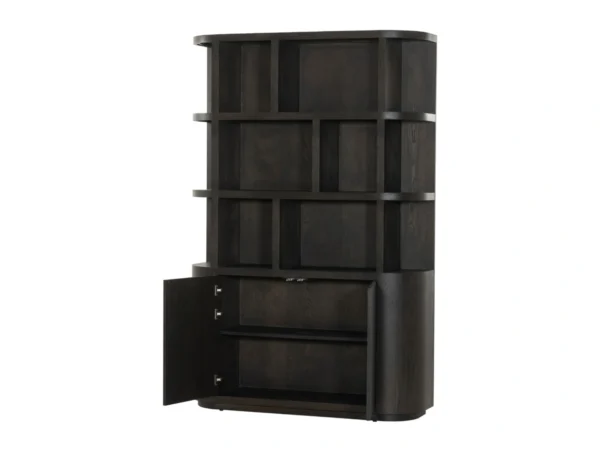 Trendiges, dunkelbraunes Sideboard in raffinierter Eichenoptik. Abgerundete Linien und Eichenoptik in dunkelbrauner Farbe.