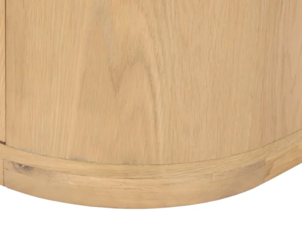 Trendy TV cabinet with a refined, oak look. This modern TV cabinet is finished with rounded sides and hinged doors.