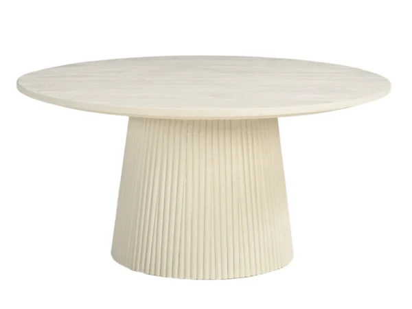 Beige bijzettafel met chique, stijlvolle uitstraling. Deze trendy tafel is uitgevoerd met een rond blad, trendy design en  stijlvolle conische poot