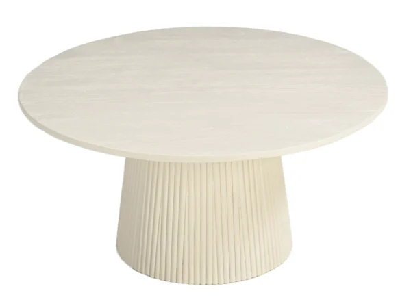 Beige bijzettafel met chique, stijlvolle uitstraling. Deze trendy tafel is uitgevoerd met een rond blad, trendy design en  stijlvolle conische poot