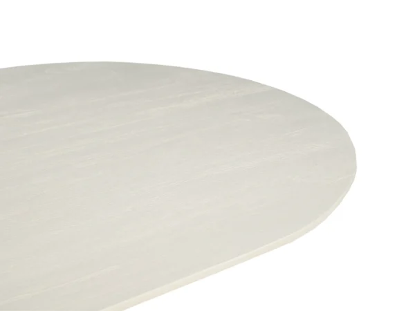 Beige dining table with chic, stylish look. This trendy table features a rounded top, trendy design, tapered leg.