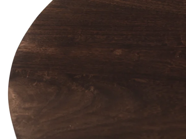 Unique oval dark brown coffee table with a chic slatted base. This table features an oval top, trendy design.