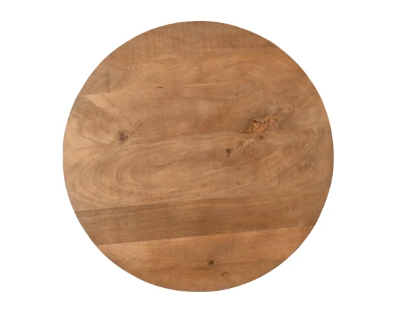 Unieke ronde salontafel met een chique onderstel met latjes. Deze tafel is uitgevoerd met een rond blad, trendy design.