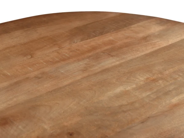 Unieke ronde salontafel met een chique onderstel met latjes. Deze tafel is uitgevoerd met een rond blad, trendy design.