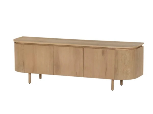 Trendy Tv-meubel met een verfijnde, eikenhouten uitstraling. Dit Tv-meubel typeert zich door het afgerond lijnenspel en eikenhouten look.