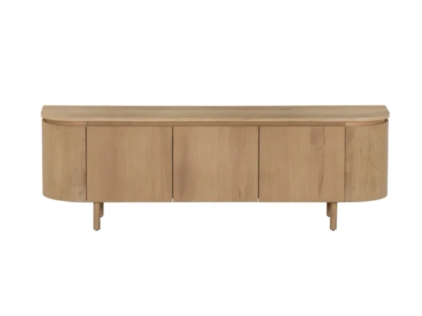 Trendy Tv-meubel met een verfijnde, eikenhouten uitstraling. Dit Tv-meubel typeert zich door het afgerond lijnenspel en eikenhouten look.