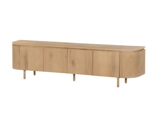 Trendy Tv-meubel met een verfijnde, eikenhouten uitstraling. Dit Tv-meubel typeert zich door het afgerond lijnenspel en eikenhouten look.