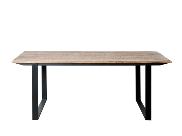 Industrial table with minimalist metal legs. This industrial table or dining table is typified by its minimalist style and sleek metal leg.